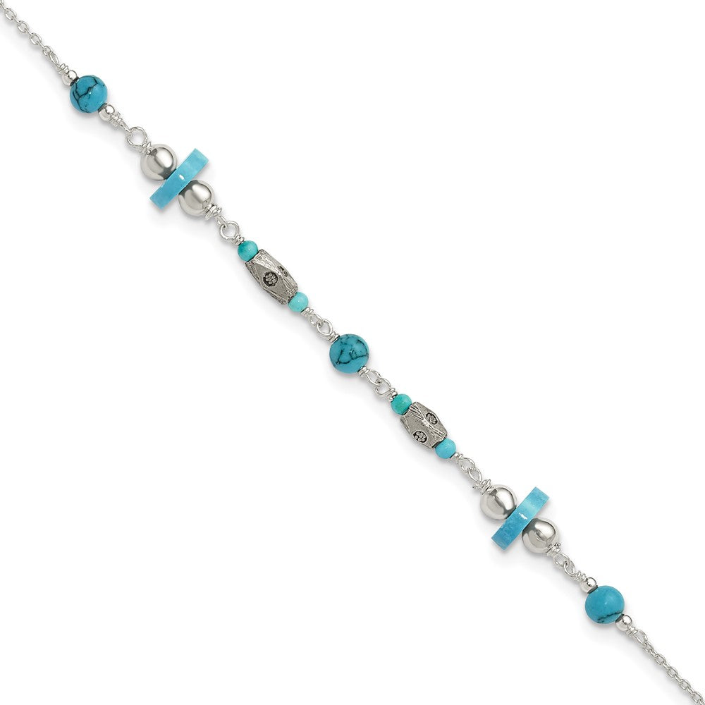 Sterling Silver Antiqued Turquoise Beaded Anklet