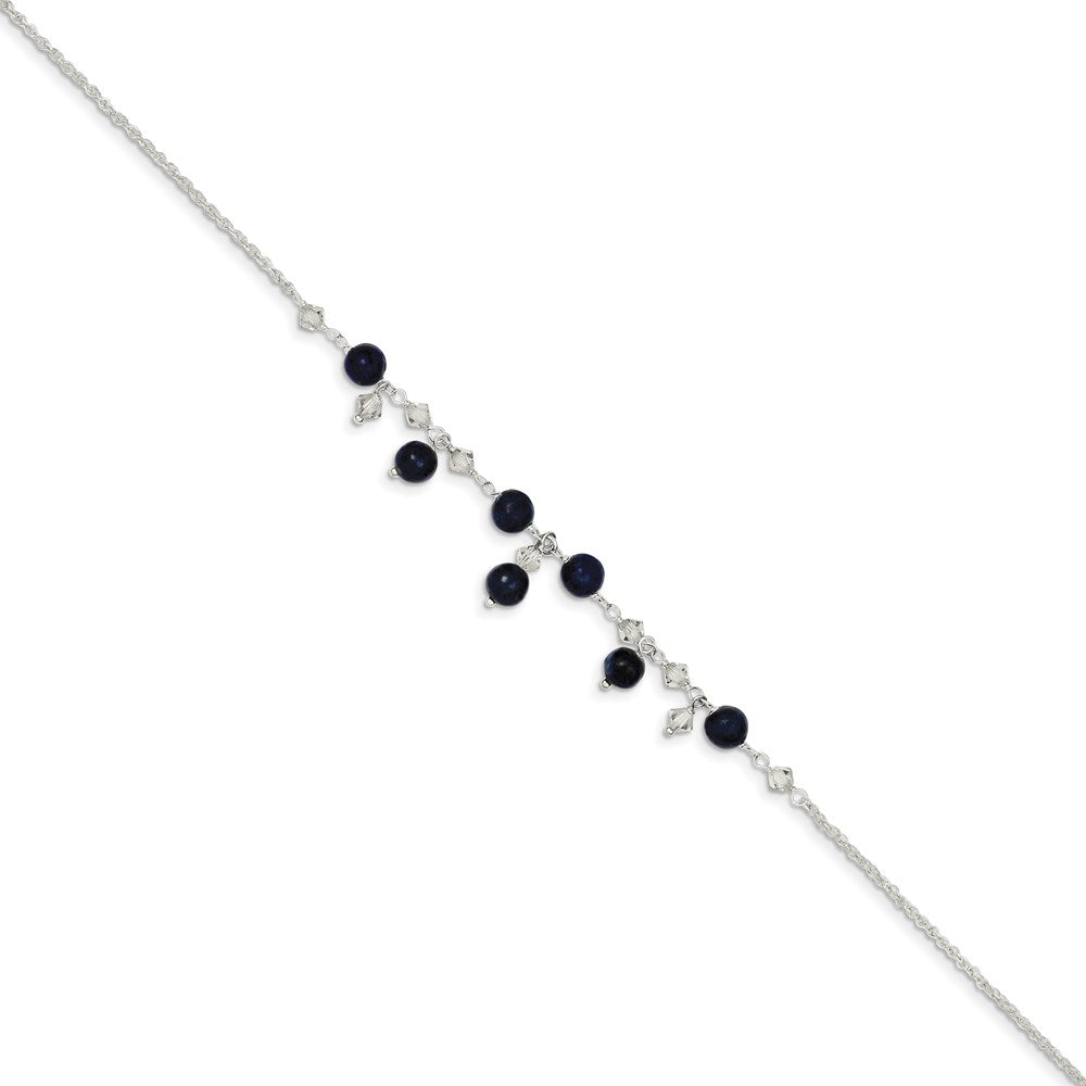 Sterling Silver Shadow Crystal & Lapis Anklet