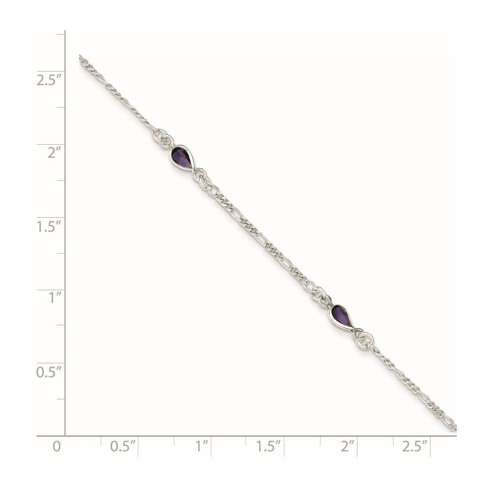 Sterling Silver Purple Glass Anklet