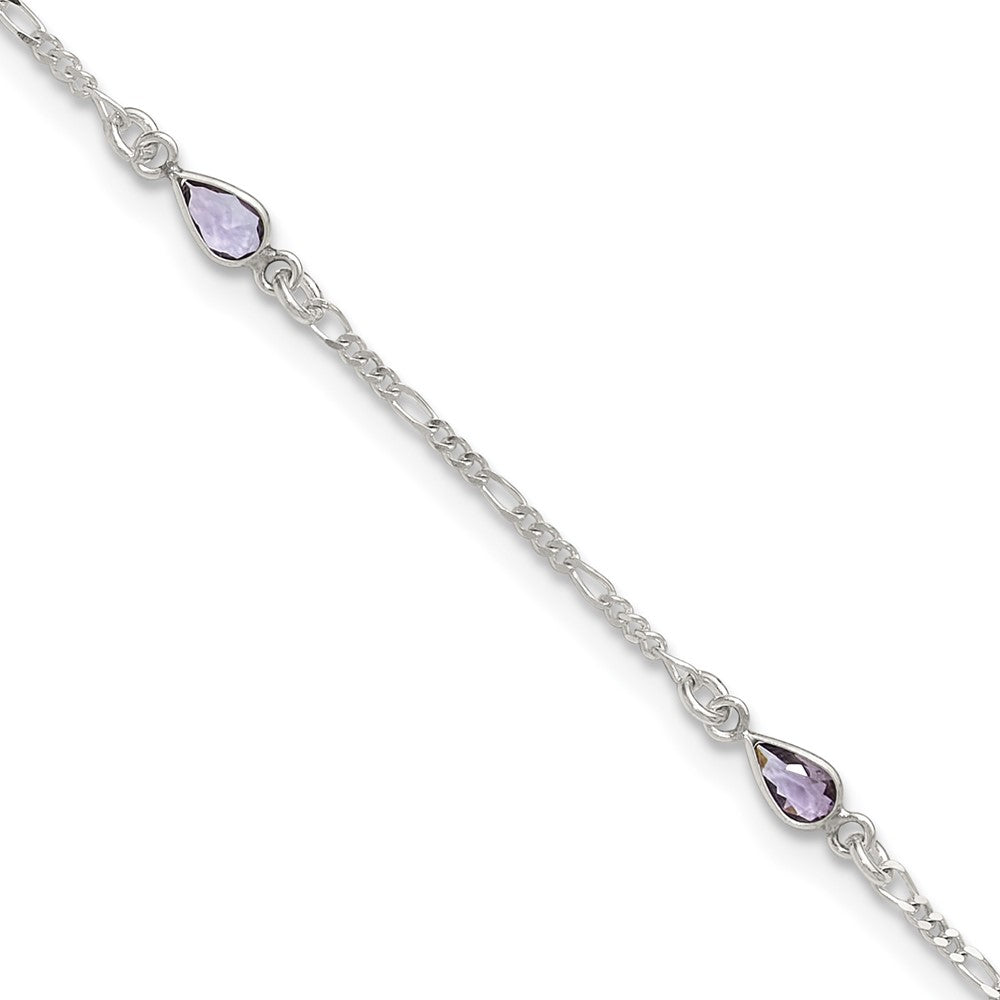 Sterling Silver Purple Glass Anklet