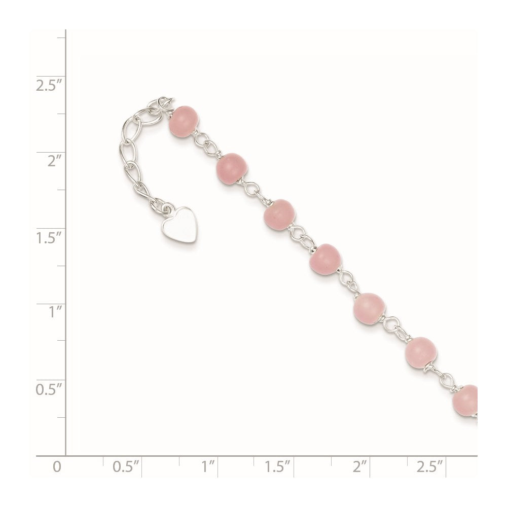 Sterling Silver Pink Glass Bead with Heart Plus ext Anklet