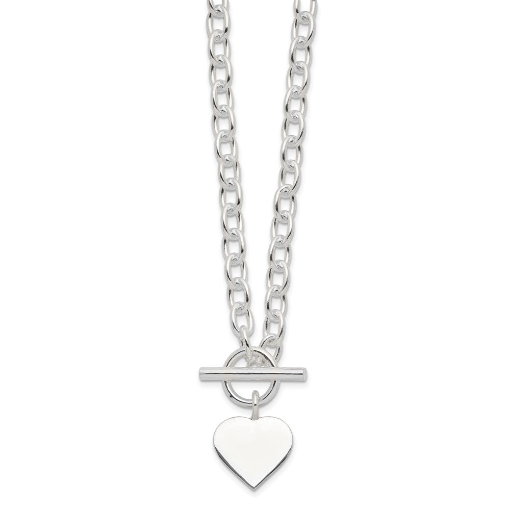 Sterling Silver Engravable Heart Charm Rolo Link Toggle Necklace