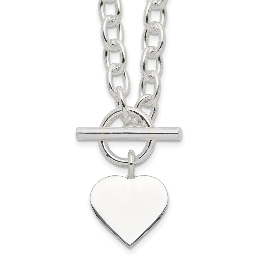 Sterling Silver Engravable Heart Charm Rolo Link Toggle Necklace