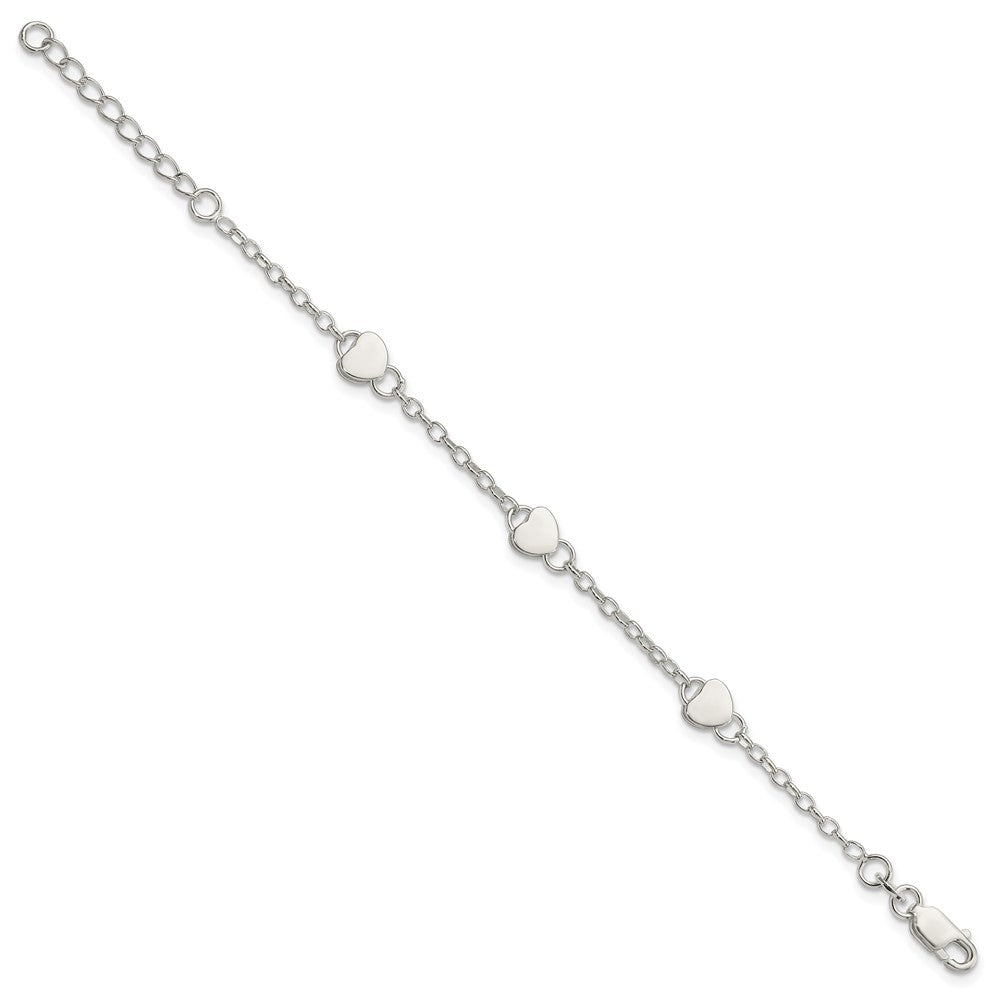 Sterling Silver Hearts 5 Inch Plus 1 Inch Extension Bracelet