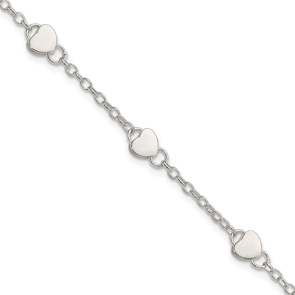 Sterling Silver Hearts 5 Inch Plus 1 Inch Extension Bracelet