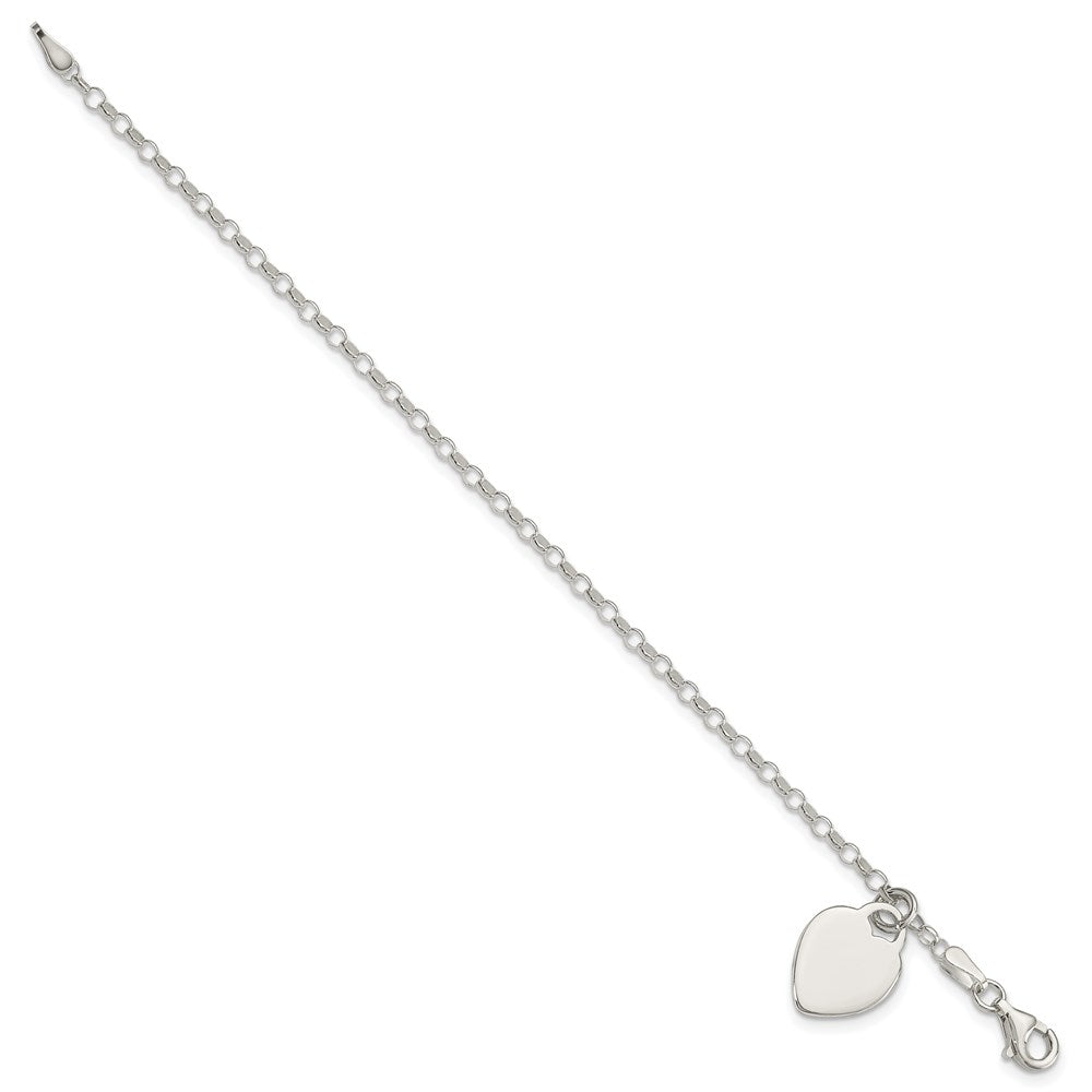 Sterling Silver Engravable Heart Charm Cable Link Bracelet