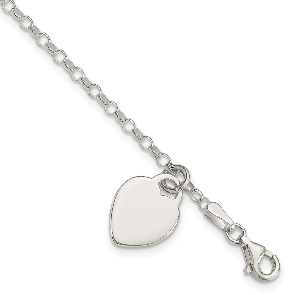 Sterling Silver Engravable Heart Charm Cable Link Bracelet