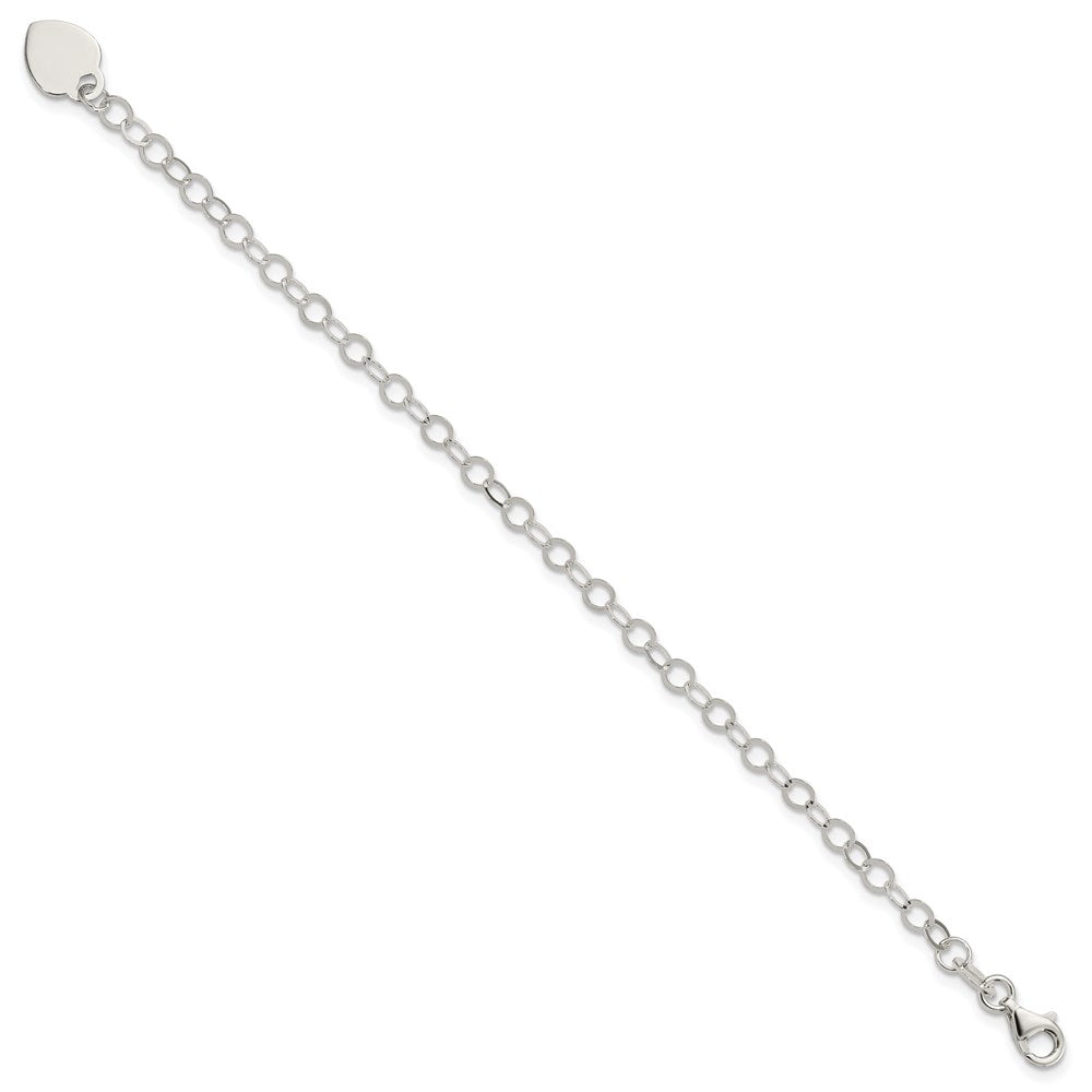 Sterling Silver Engravable Heart Charm Cable Link Bracelet