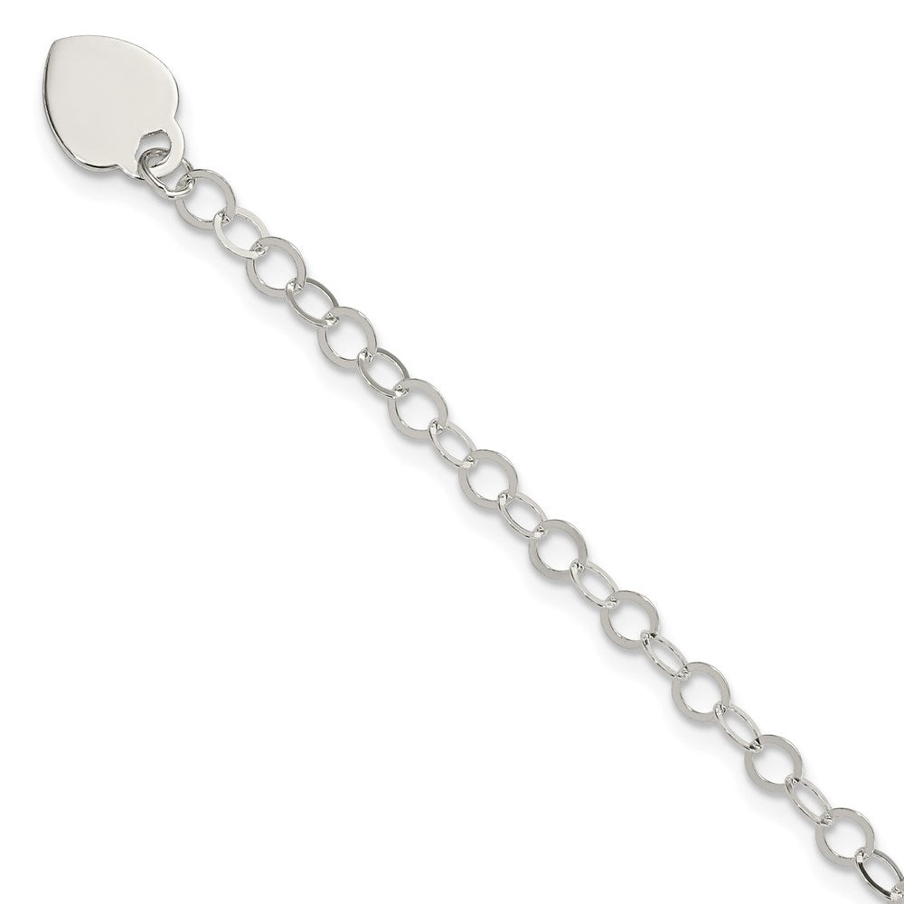 Sterling Silver Engravable Heart Charm Cable Link Bracelet