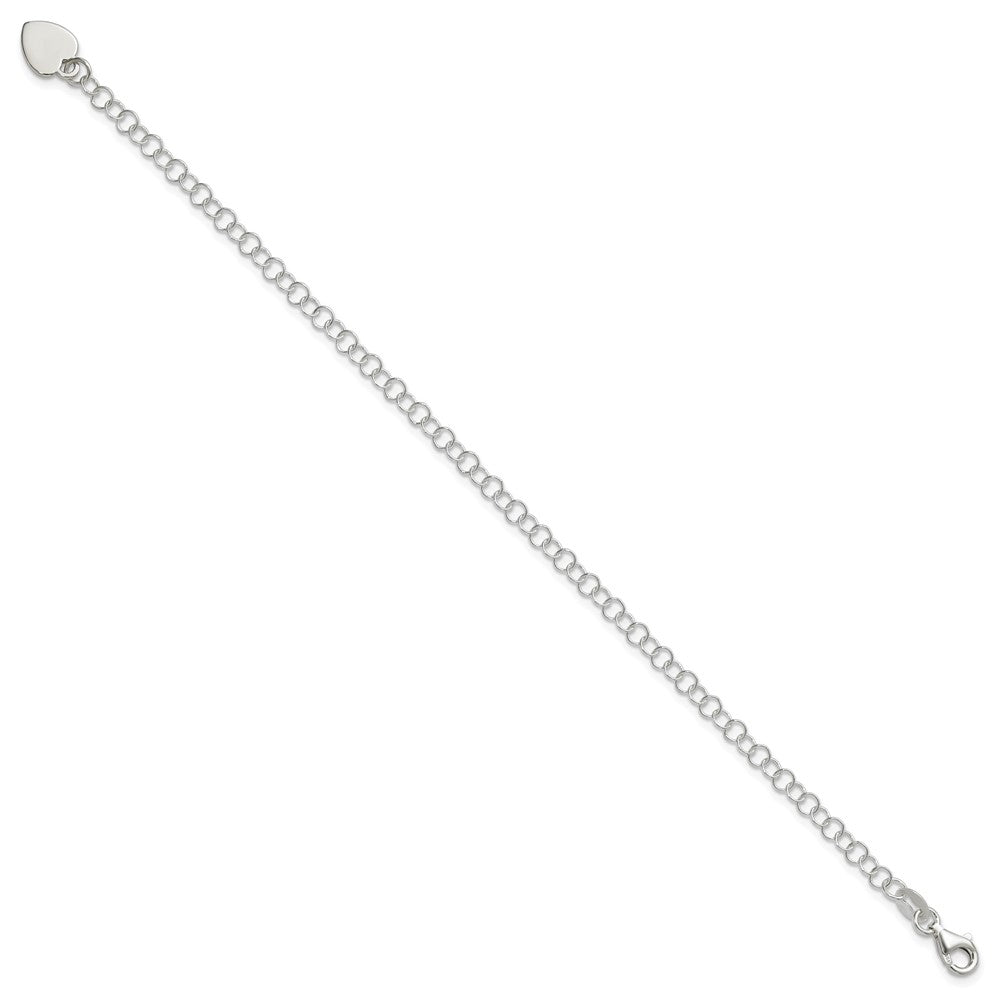 Sterling Silver Round Link with Heart Dangle Charm 7.25 Inch Bracelet