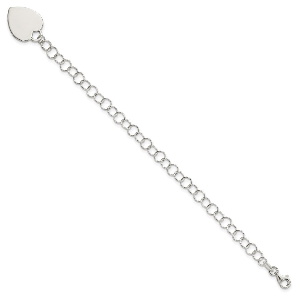 Sterling Silver Engravable 20x Heart Charm Cable Link Bracelet