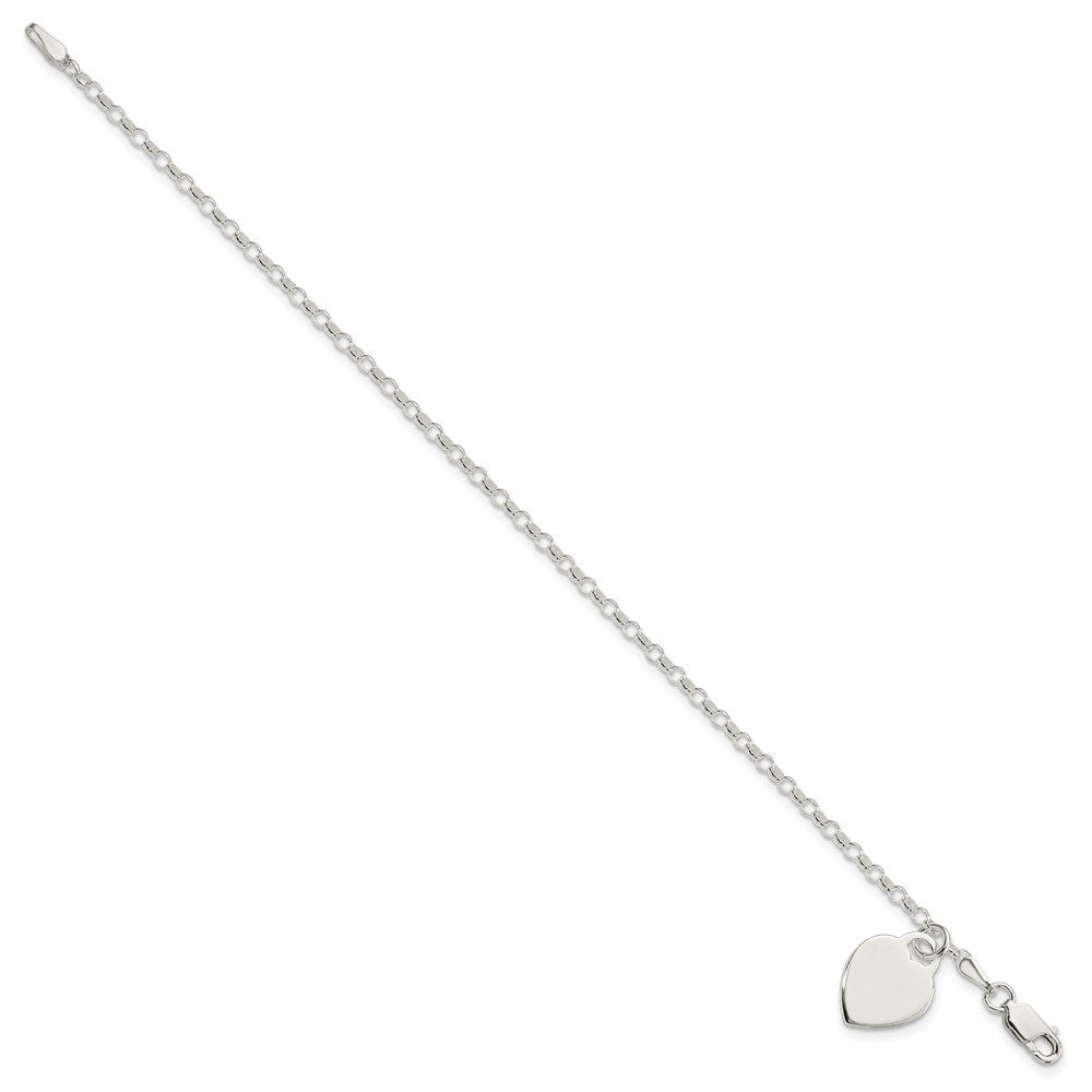 Sterling Silver Engravable Heart Charm Cable Link Bracelet