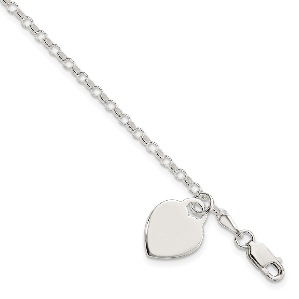Sterling Silver Engravable Heart Charm Cable Link Bracelet