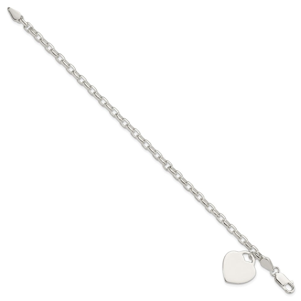 Sterling Silver Engravable Heart Charm Cable Link Bracelet