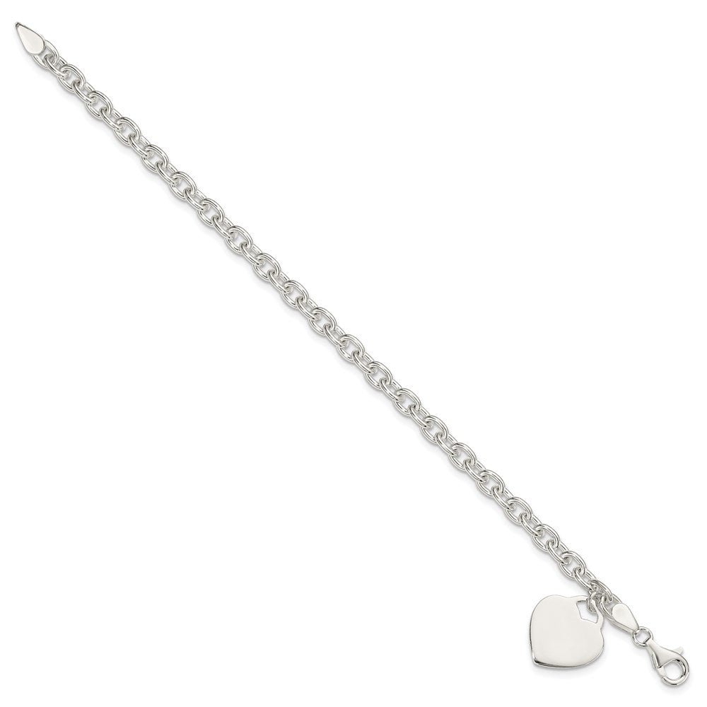 Sterling Silver Engravable Heart Charm Rolo Link Bracelet