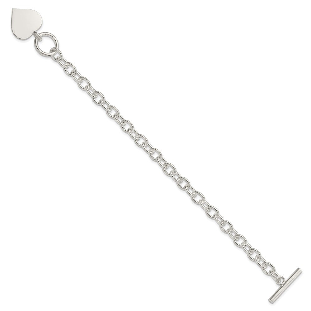 Sterling Silver Engravable 22x Heart Charm Rolo Link Toggle Bracelet