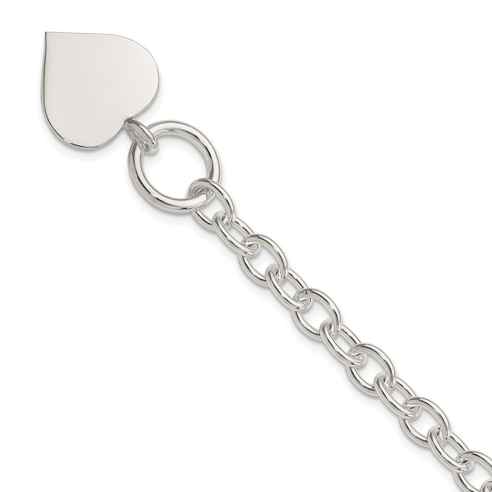 Sterling Silver Engravable 22x Heart Charm Rolo Link Toggle Bracelet