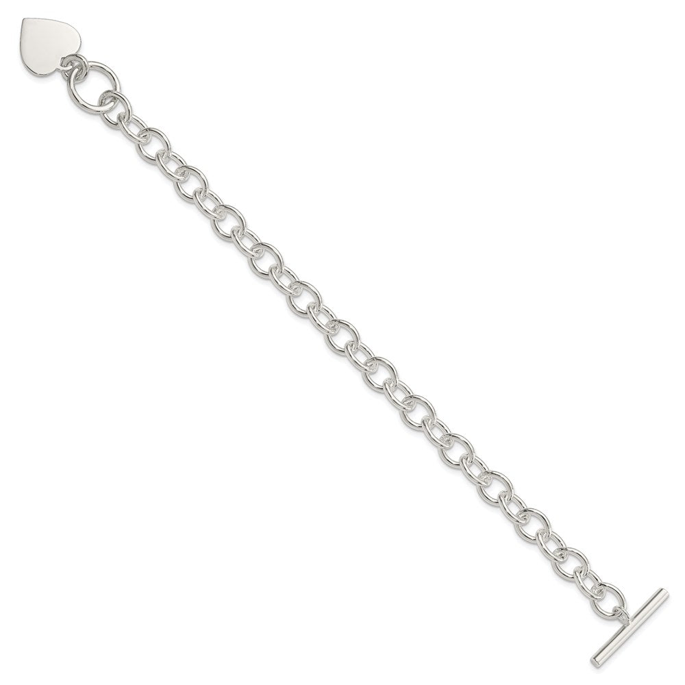 Sterling Silver Engravable 18x Heart Charm Fancy Rolo Link Toggle Bracelet
