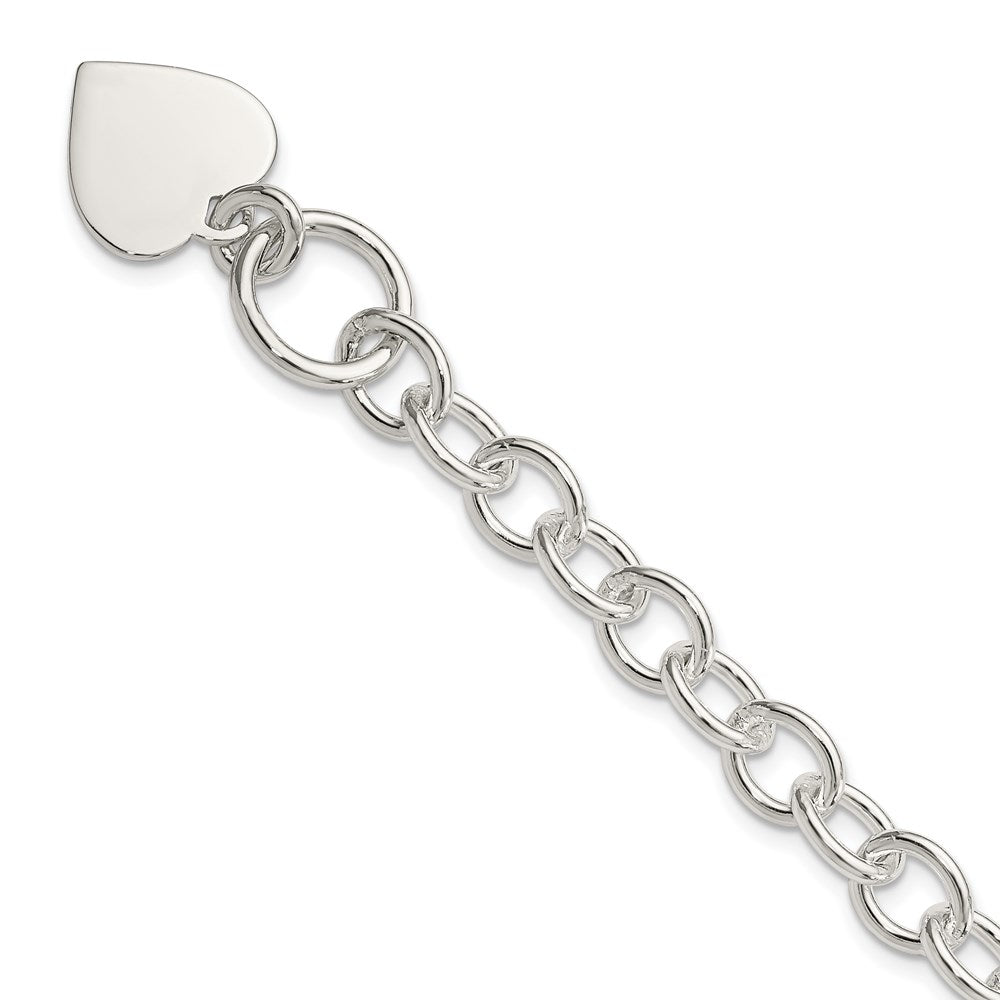 Sterling Silver Engravable 18x Heart Charm Fancy Rolo Link Toggle Bracelet