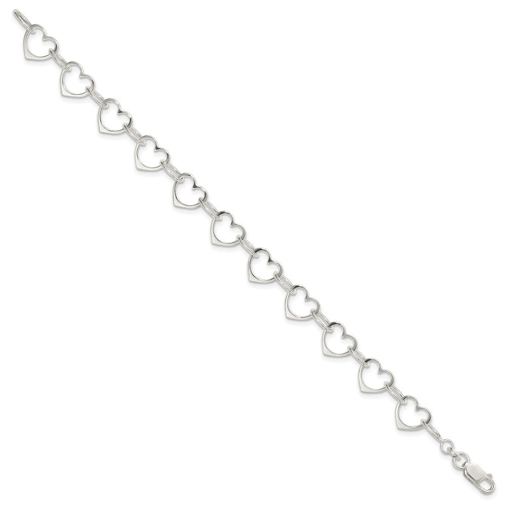 Sterling Silver Polished Heart Link Bracelet