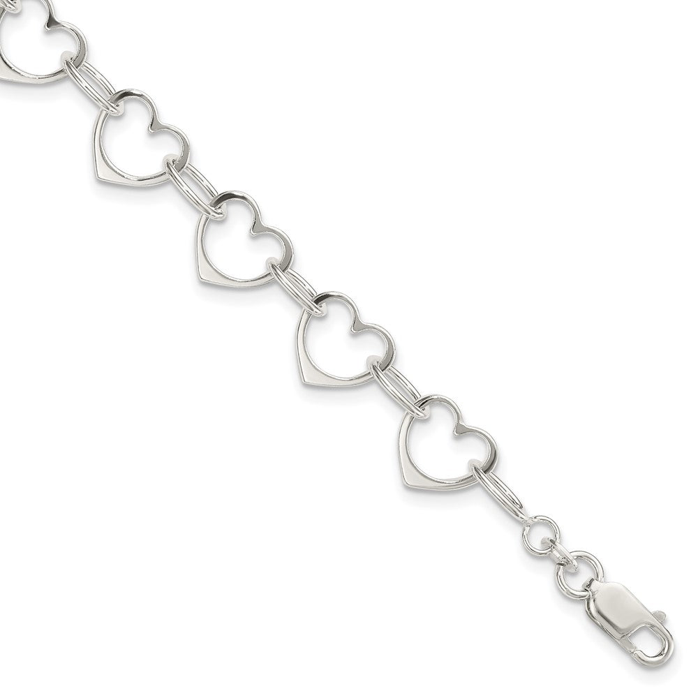Sterling Silver Polished Heart Link Bracelet