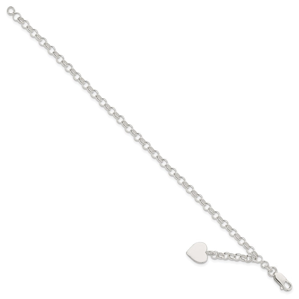 Sterling Silver Engravable Heart Charm Rolo Link Bracelet