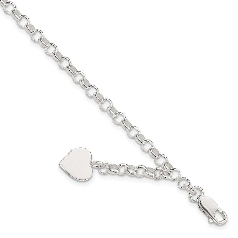 Sterling Silver Engravable Heart Charm Rolo Link Bracelet