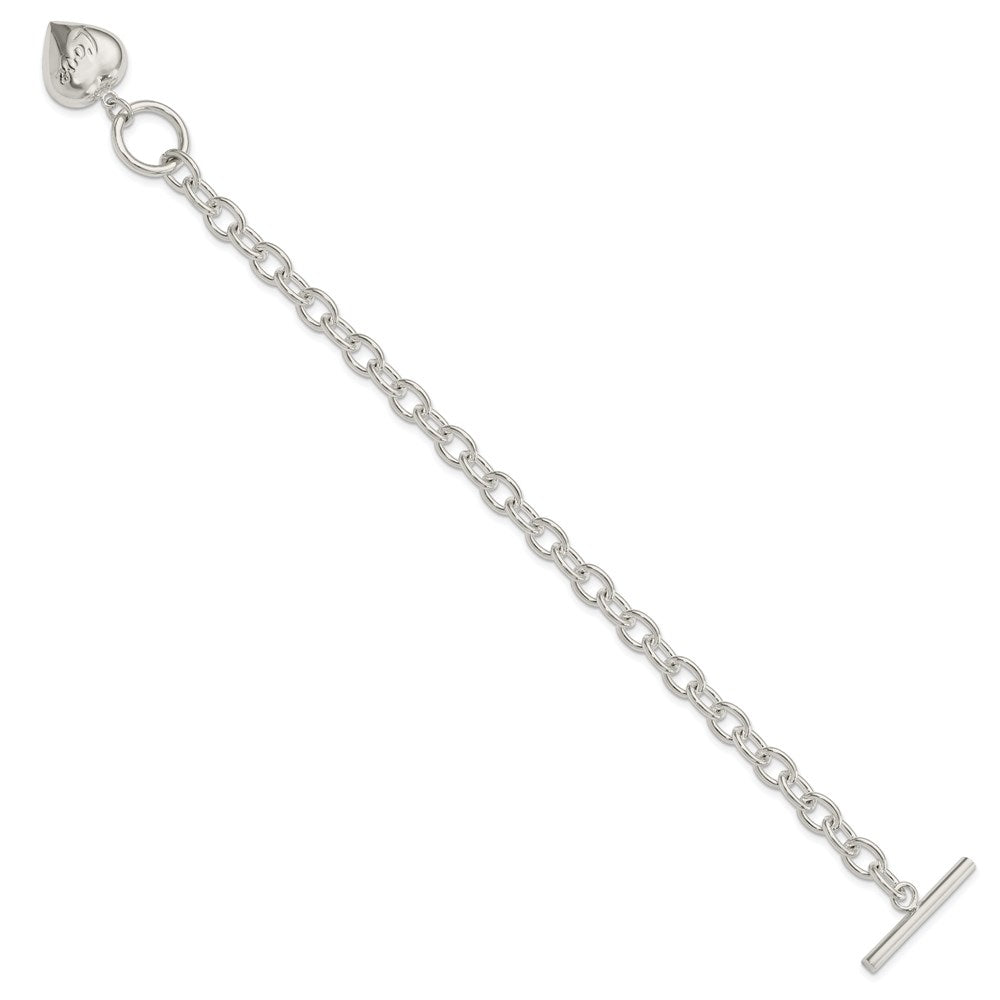 Sterling Silver LOVE Puffed Heart Charm Toggle Bracelet
