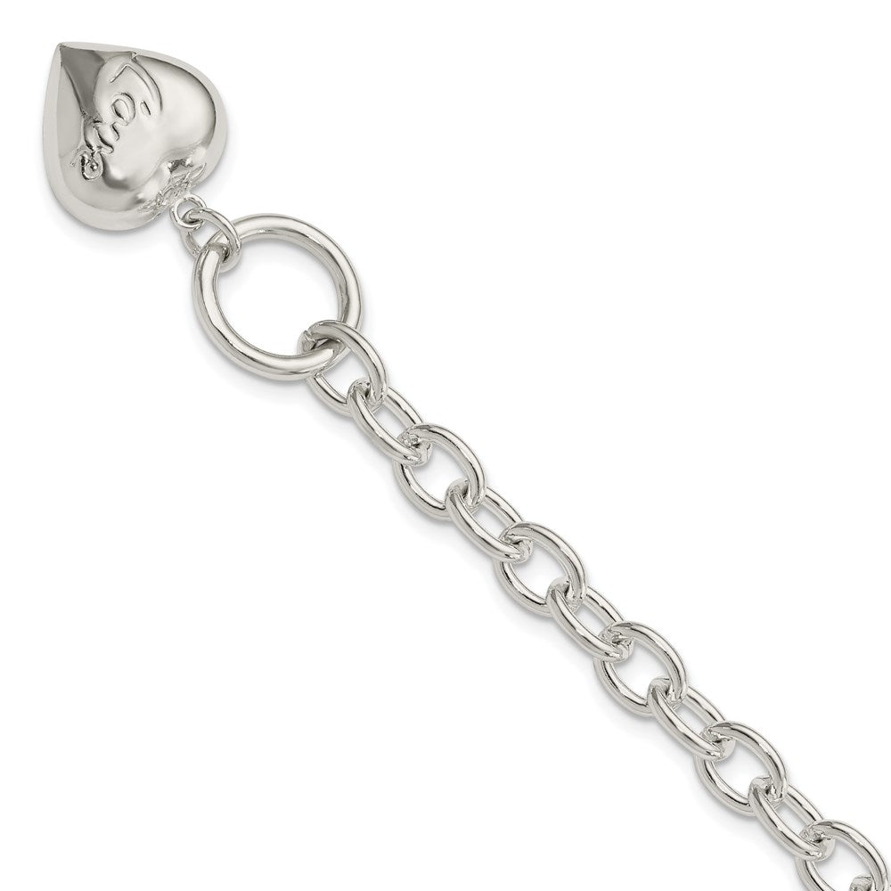 Sterling Silver LOVE Puffed Heart Charm Toggle Bracelet
