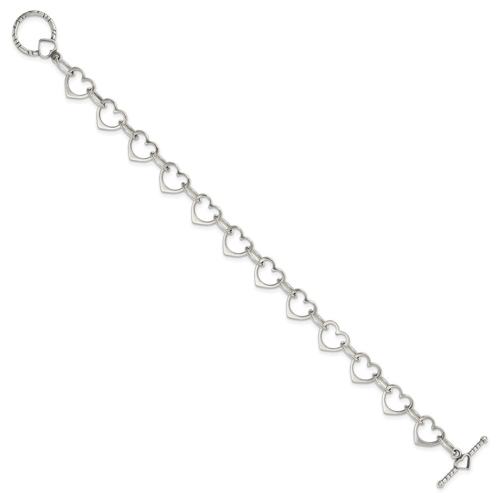 Sterling Silver Heart and Circle Link Toggle Bracelet