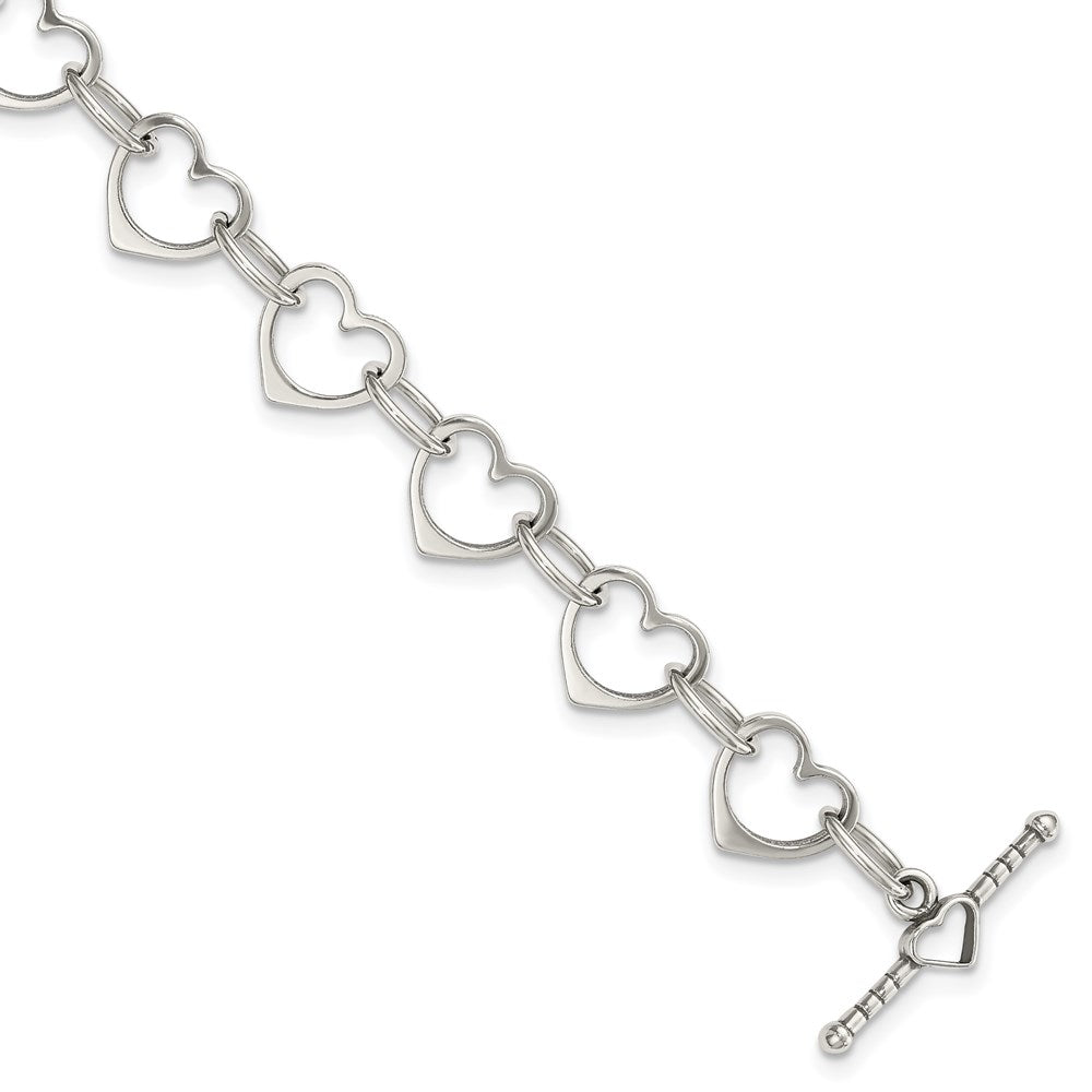 Sterling Silver Heart and Circle Link Toggle Bracelet