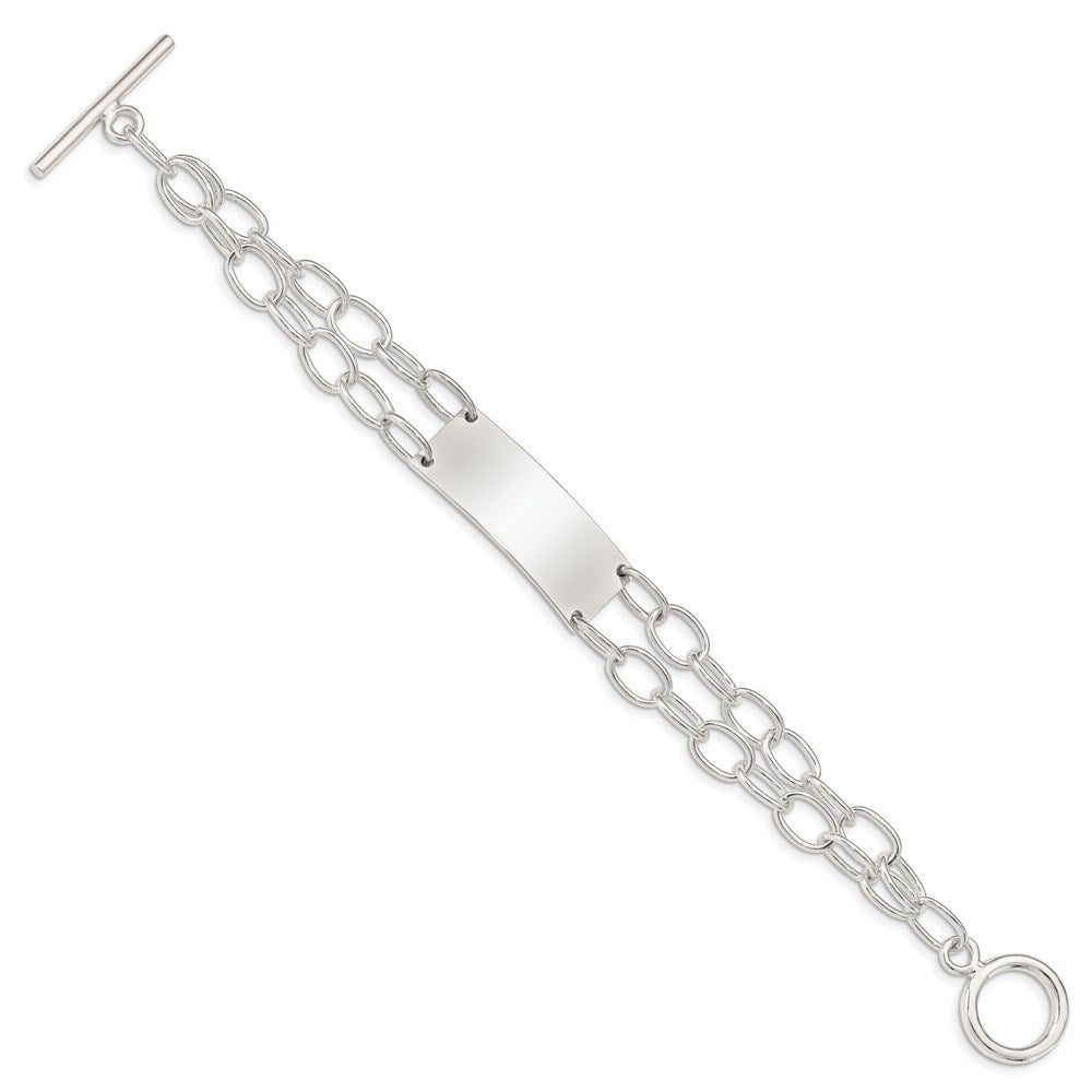 Sterling Silver Double Strand Oval Link 35x Plate Toggle ID Bracelet