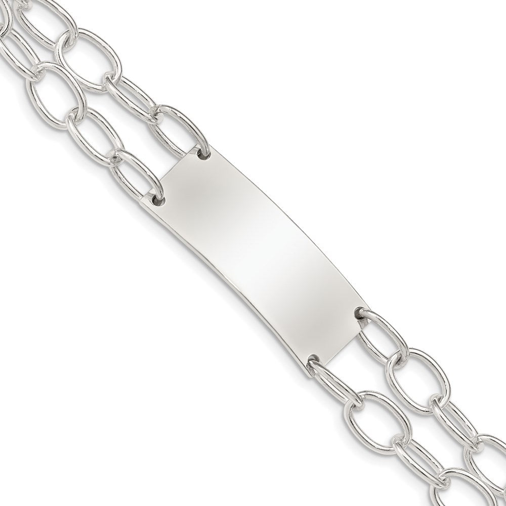 Sterling Silver Double Strand Oval Link 35x Plate Toggle ID Bracelet