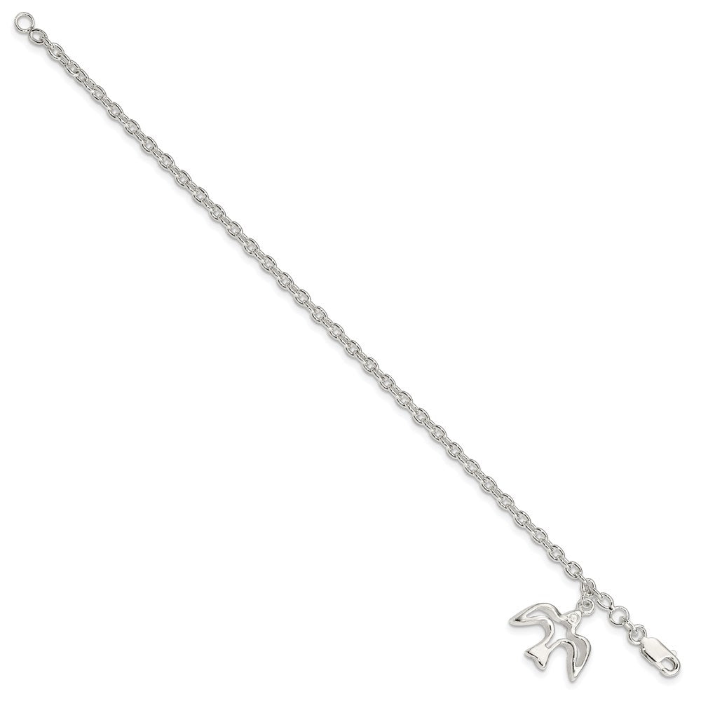 Sterling Silver Polished Dove Charm Bracelet