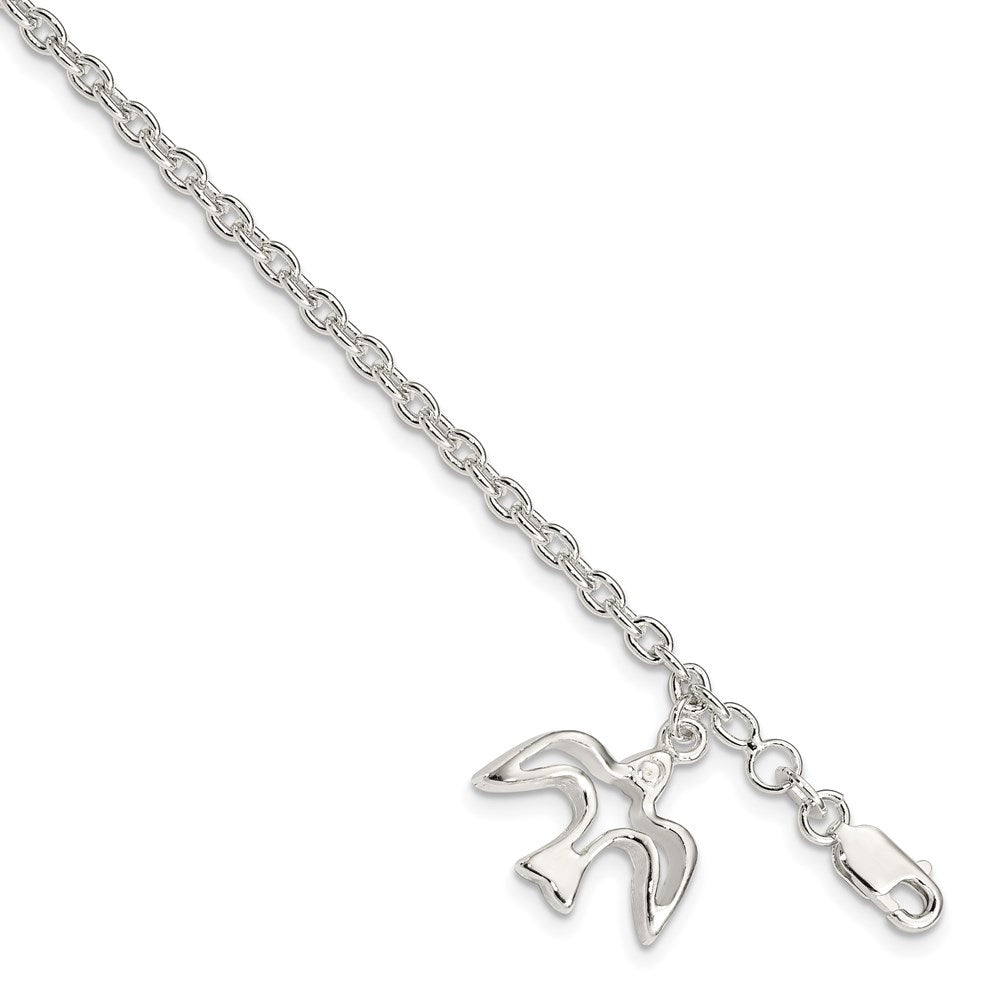 Sterling Silver Polished Dove Charm Bracelet