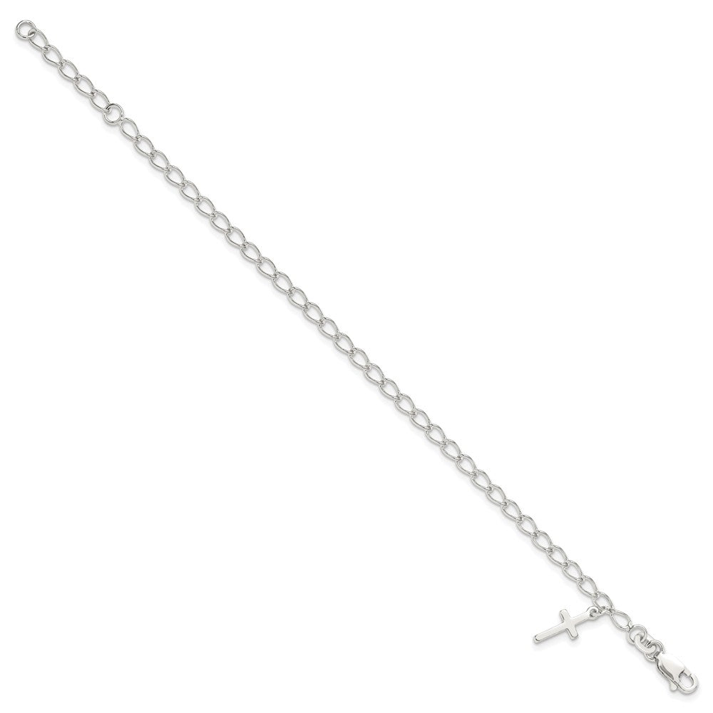 Sterling Silver Polished Latin Cross Charm with Ext. Children's Bracele