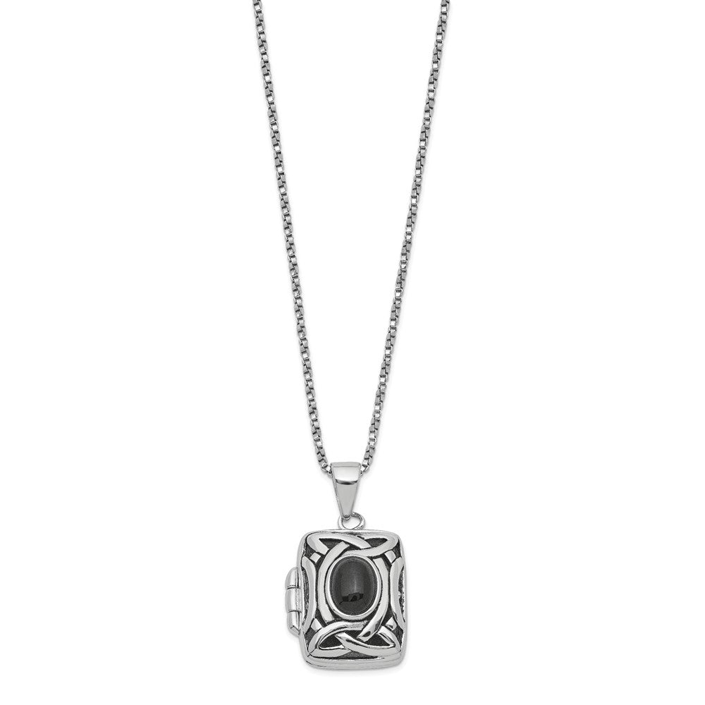 Sterling Silver Rhodium-plated Oval Onyx Rectangle Locket Necklace