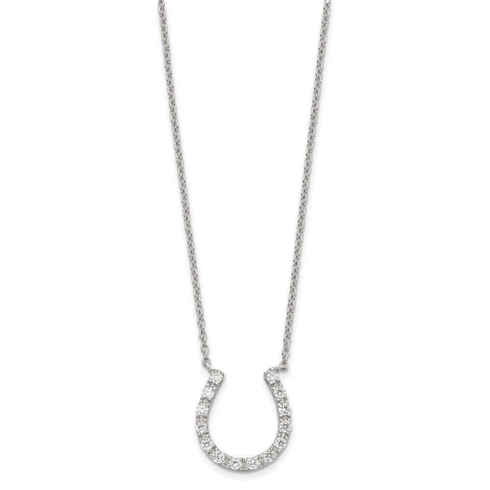 Sterling Silver Rhodium-plated CZ Horseshoe Necklace