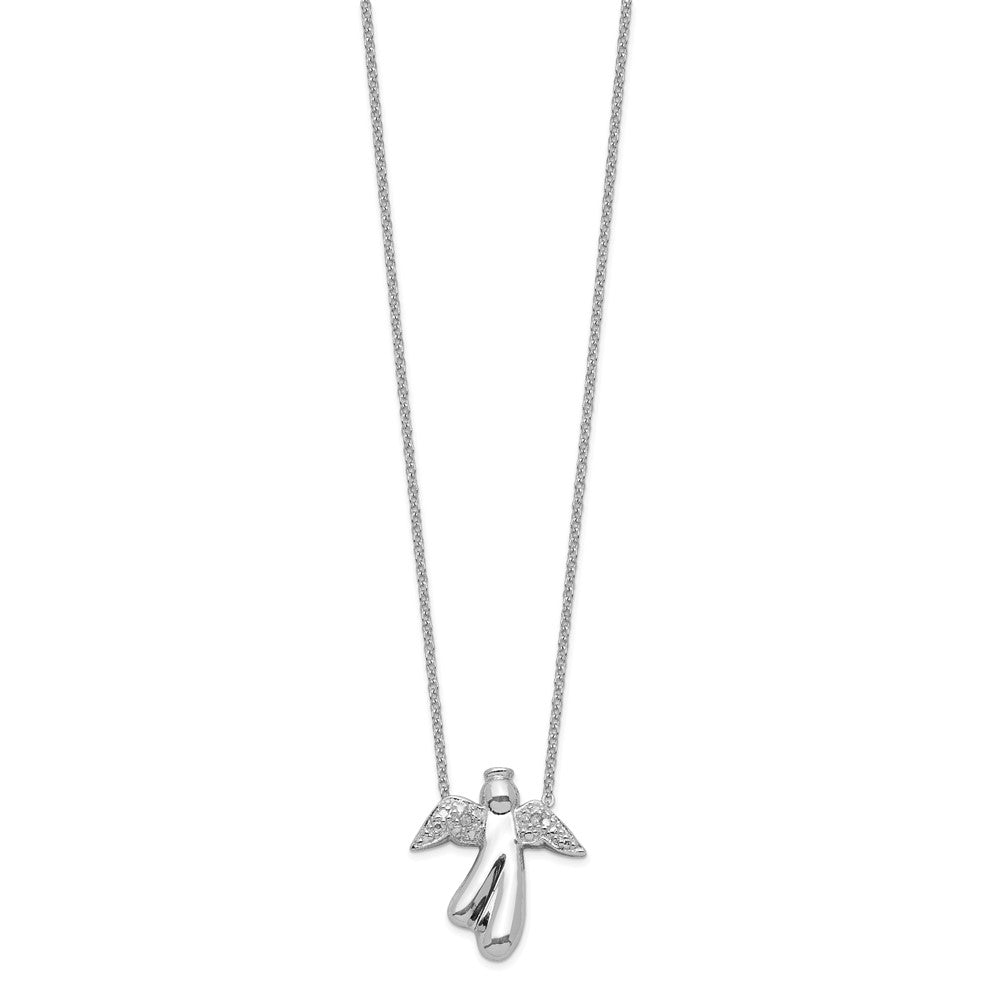 Sterling Silver Rhodium-plated Polished Diamond Angel Necklace