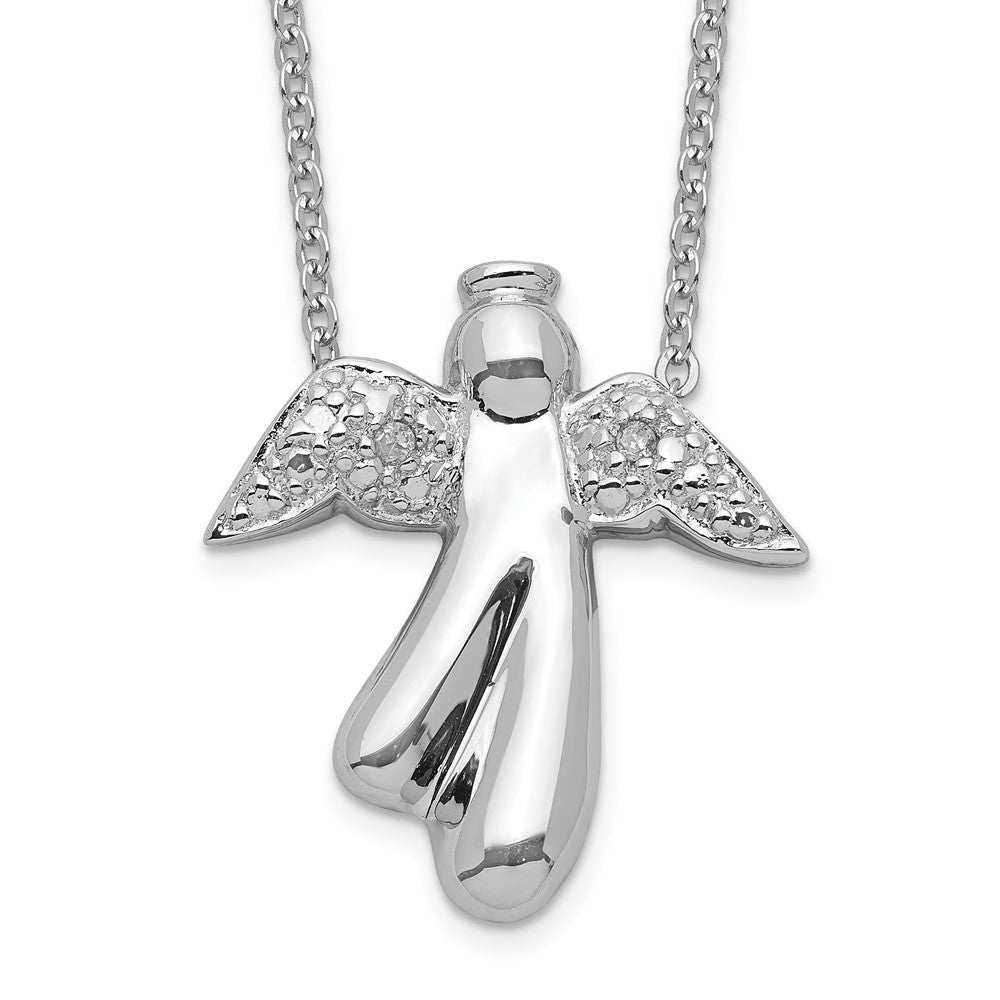 Sterling Silver Rhodium-plated Polished Diamond Angel Necklace