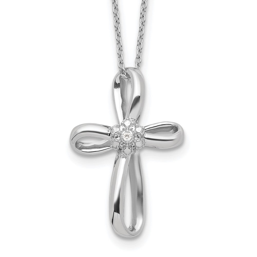 Sterling Silver Rhodium-plated Ribbon Cross with Diamond Necklace