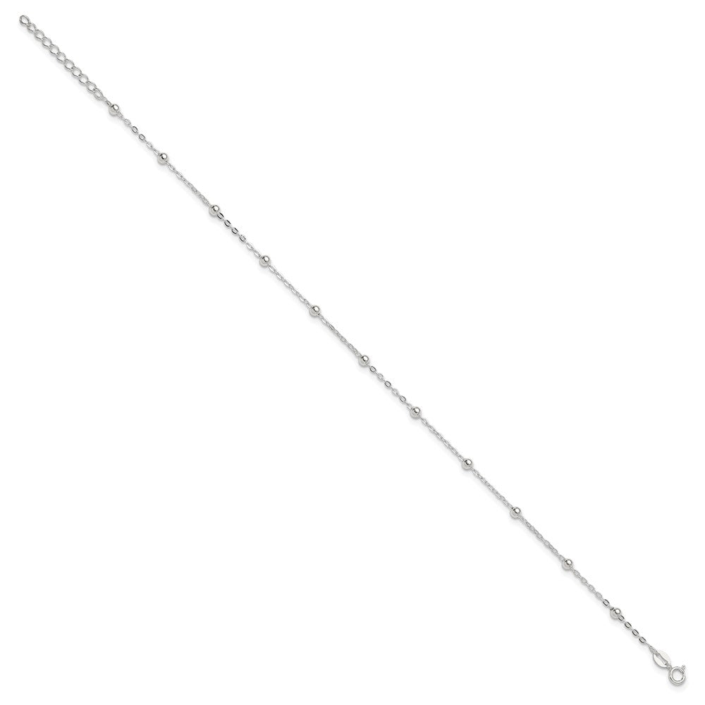 Sterling Silver Beaded Chain Plus ext. Anklet