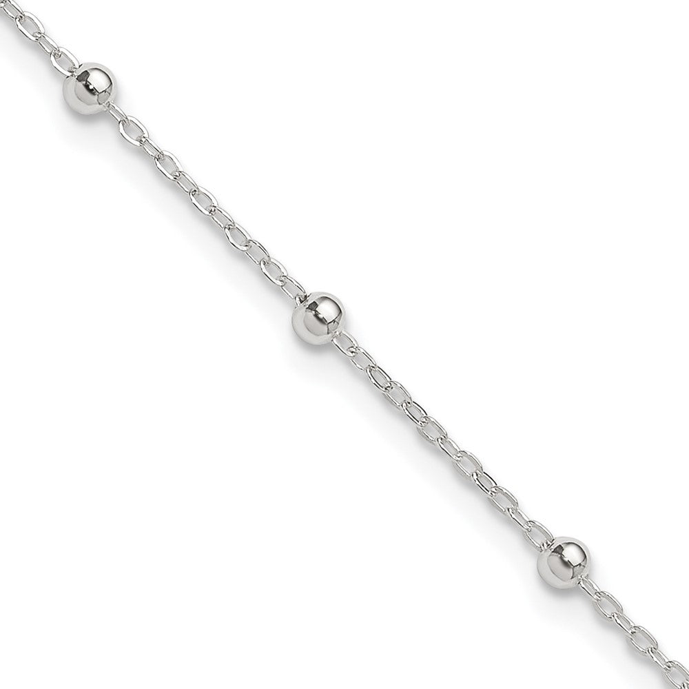 Sterling Silver Beaded Chain Plus ext. Anklet