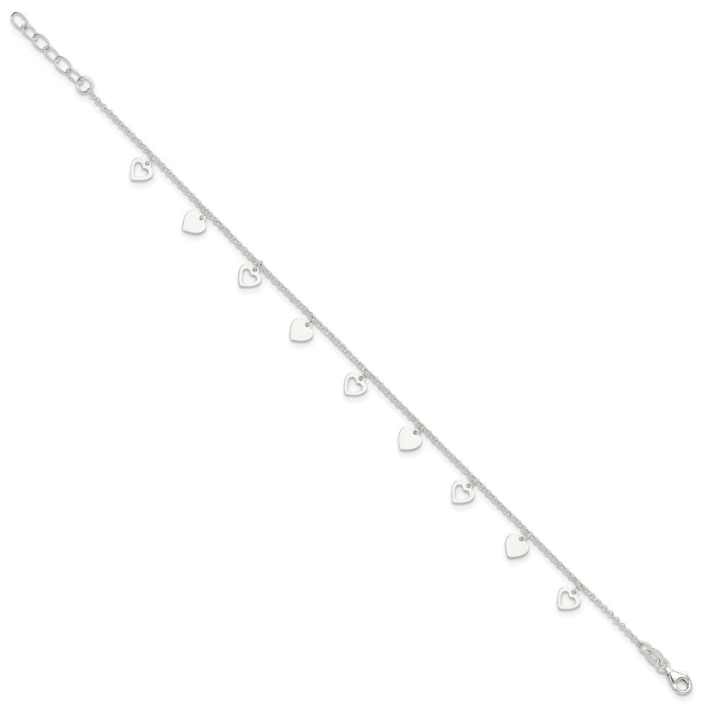 Sterling Silver Polished Hearts Plus Ext. Anklet