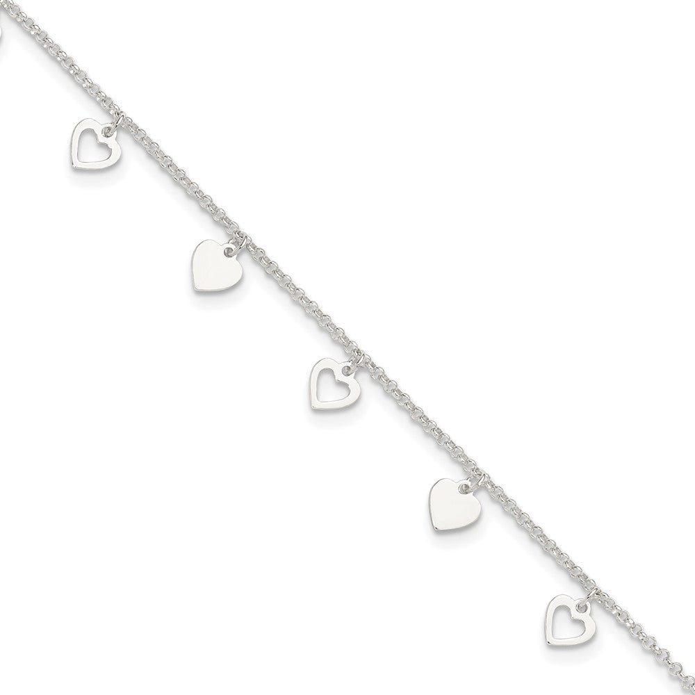 Sterling Silver Polished Hearts Plus Ext. Anklet