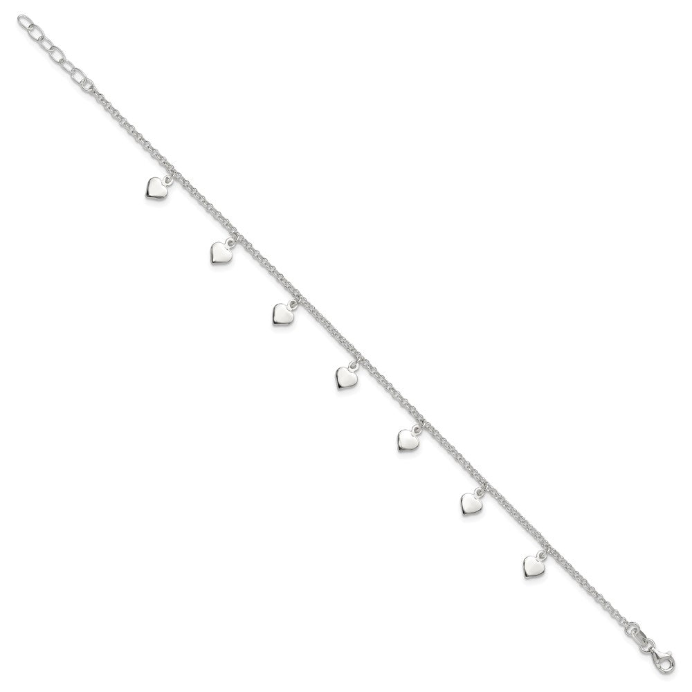 Sterling Silver Polished Hearts Anklet