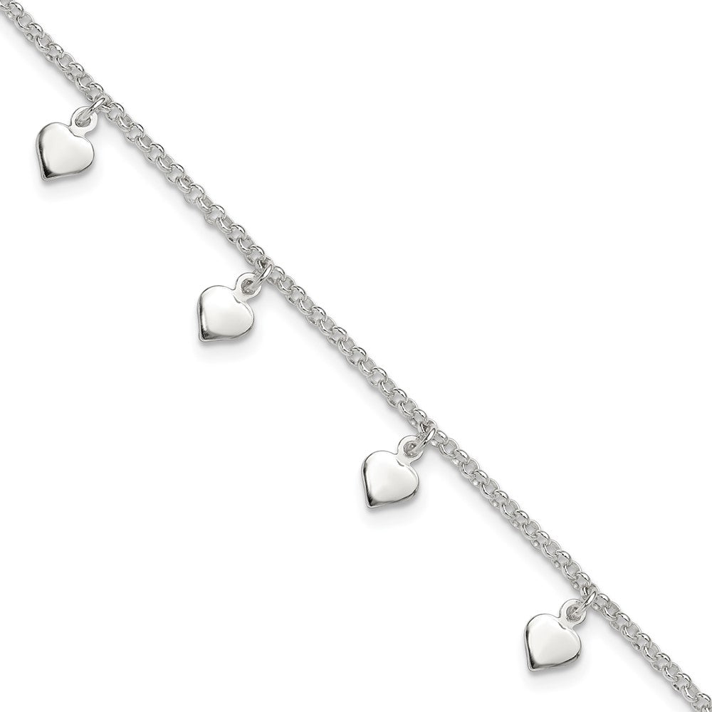 Sterling Silver Polished Hearts Anklet