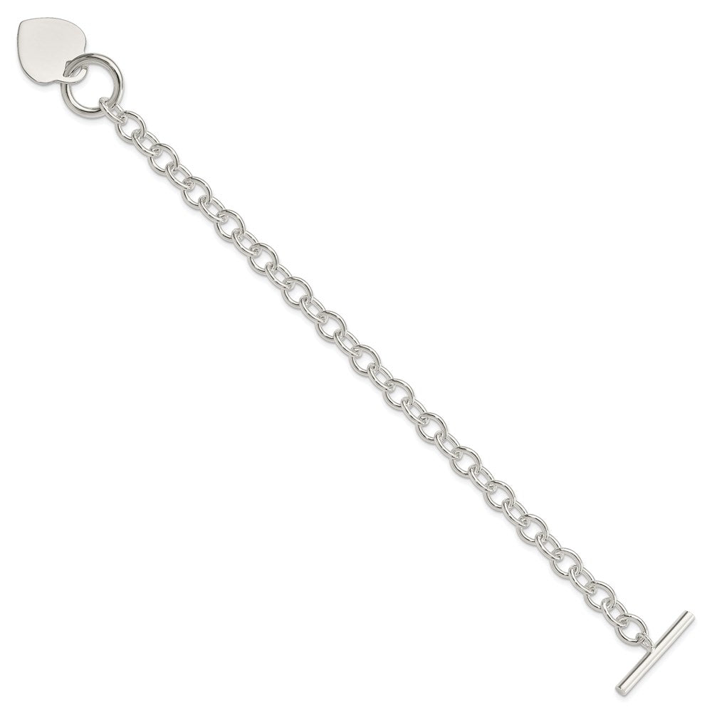 Sterling Silver Engravable 19x Heart Disc Rolo Link Toggle Bracelet