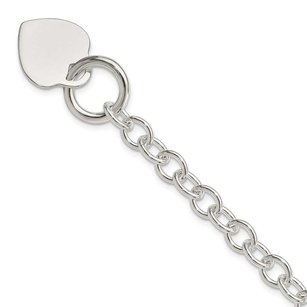 Sterling Silver Engravable 19x Heart Disc Rolo Link Toggle Bracelet