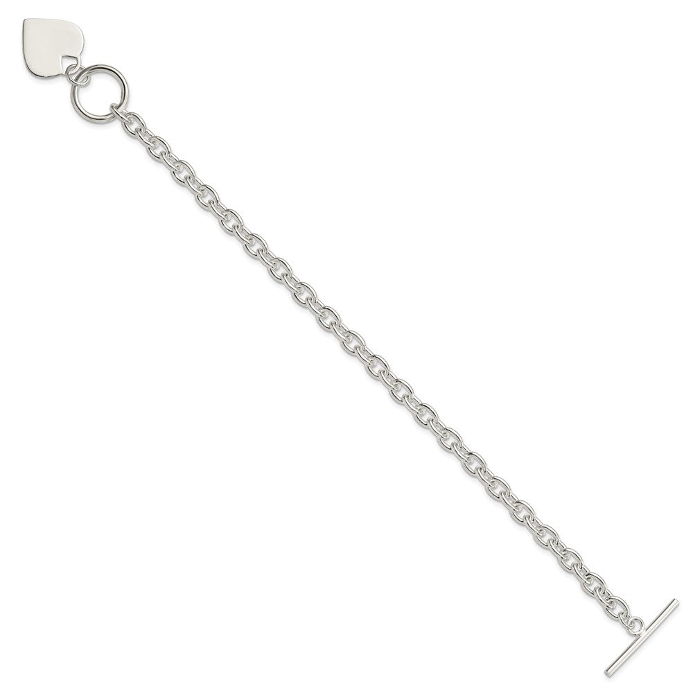Sterling Silver Engravable 19x Heart Charm Rolo Link Toggle Bracelet